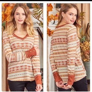 V-neck Aztec Patterned shirt Made in the USA